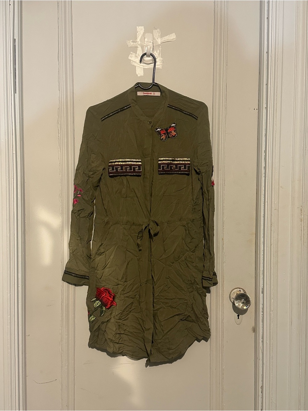 Olive Embroidered Desigual Button Down Dress